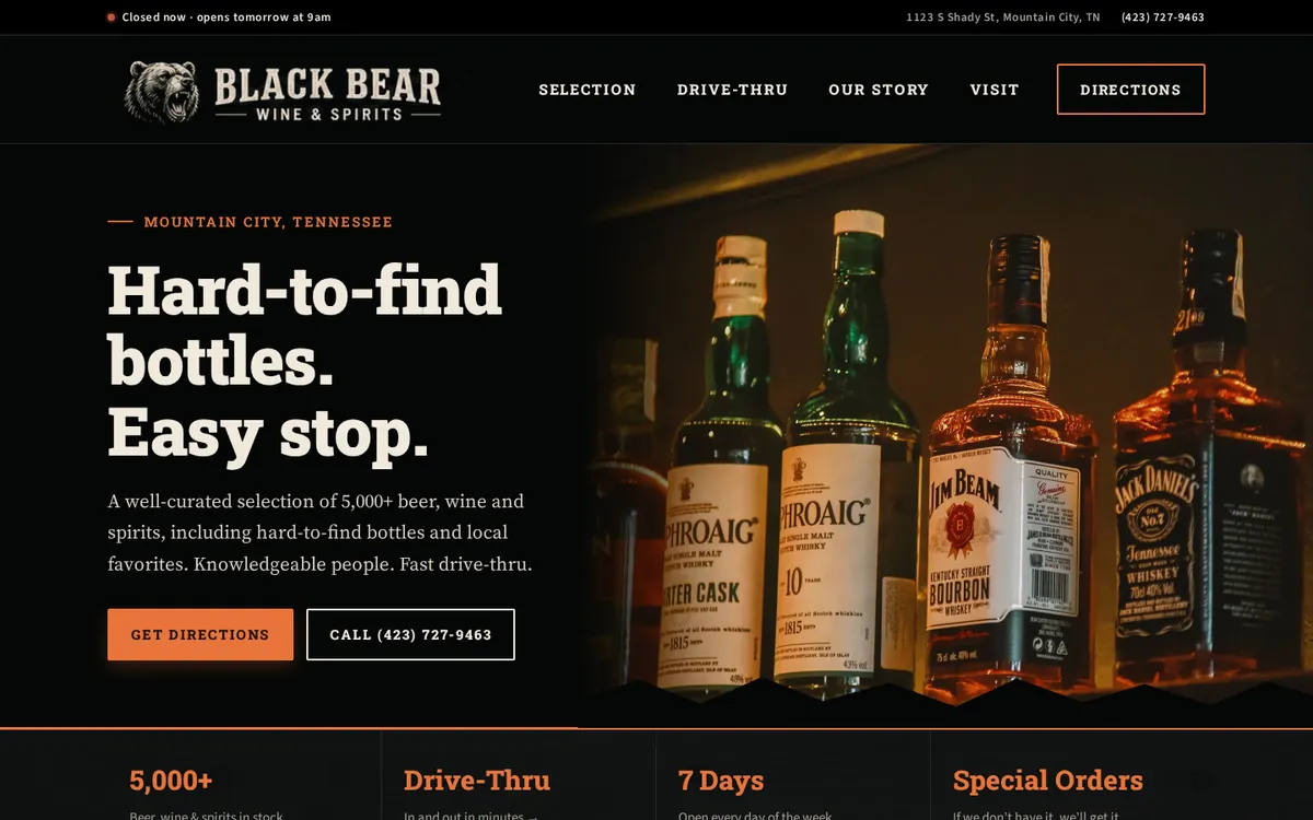 Black Bear Wine & Spirits website designed by GreaterLink