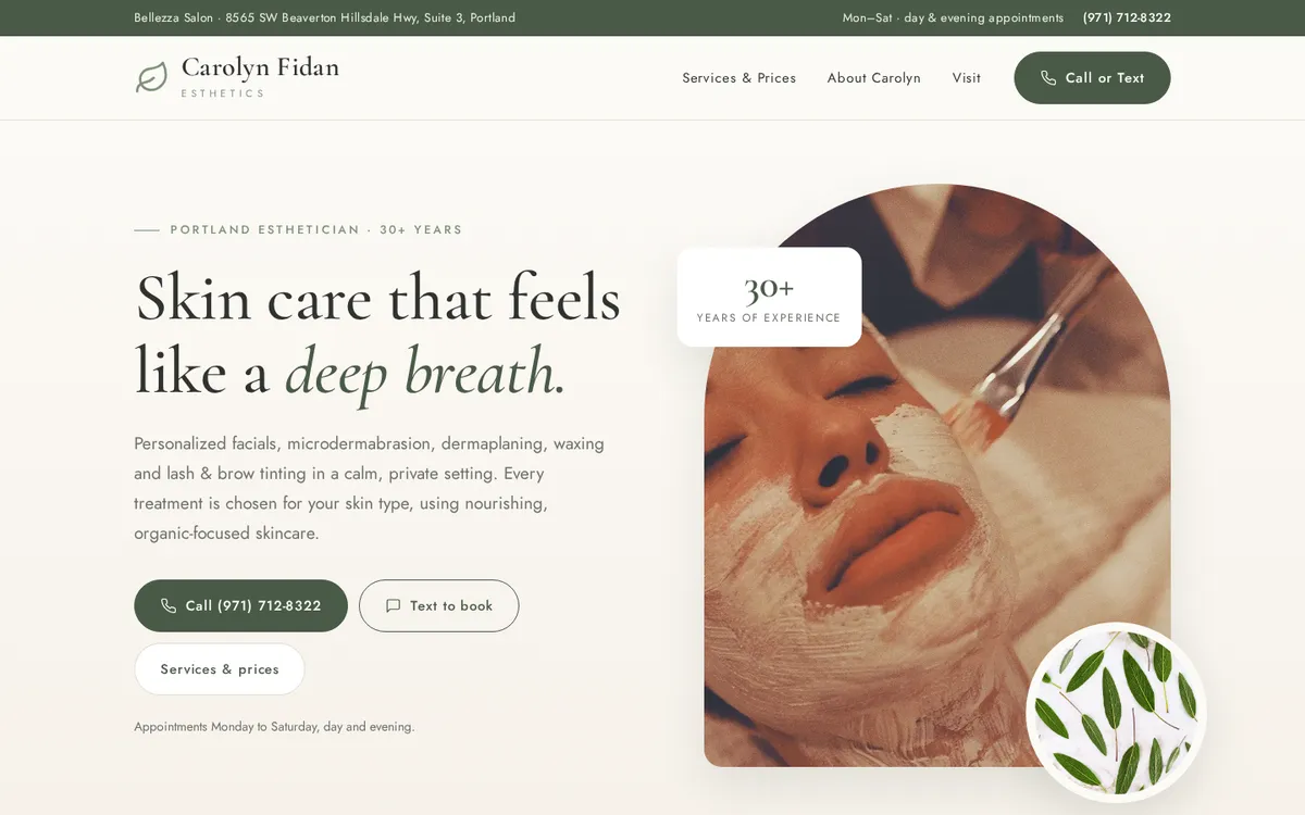 Carolyn Fidan Esthetics website designed by GreaterLink