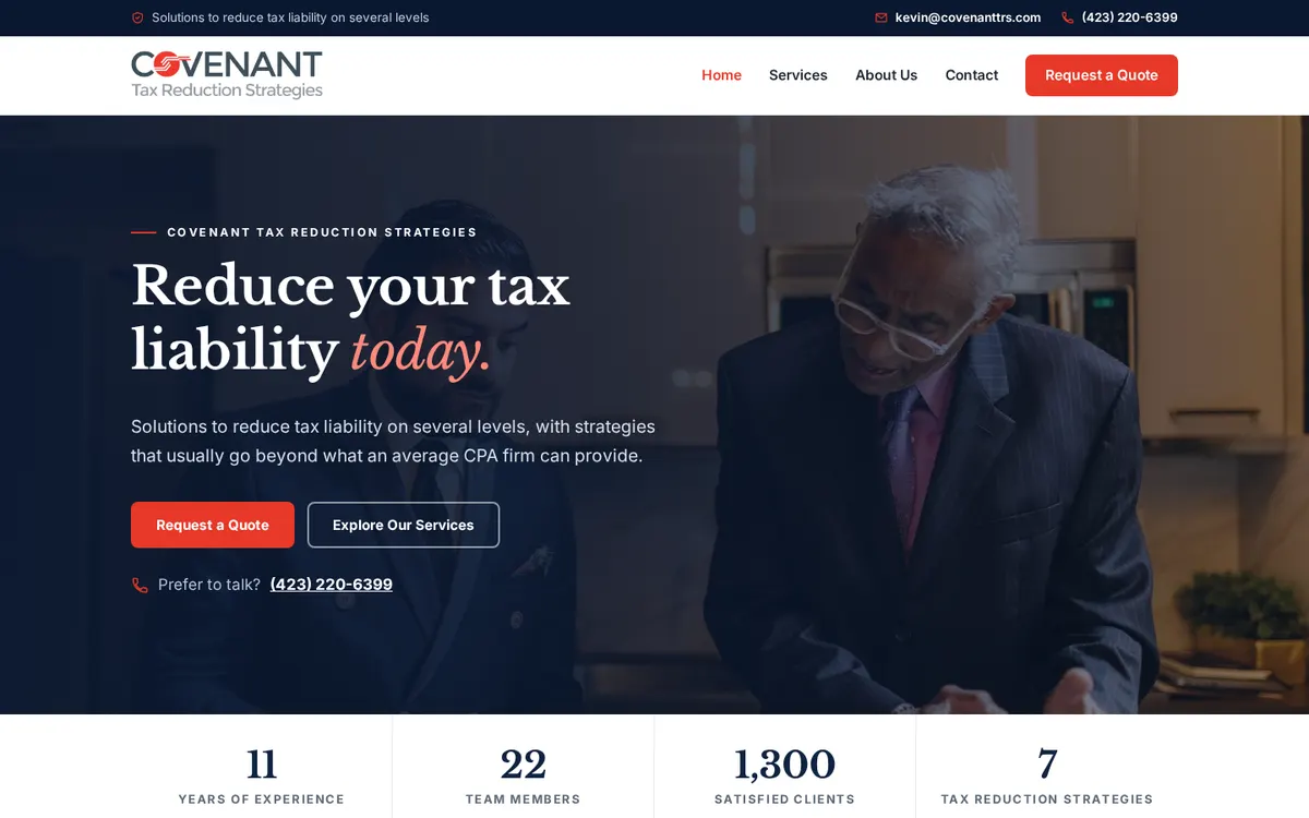 Covenant Tax Reduction Strategies website designed by GreaterLink