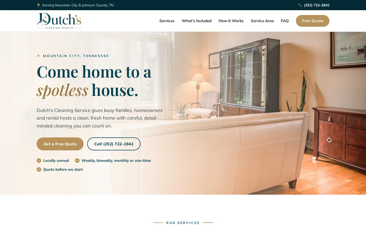 Dutch’s Cleaning Service website designed by GreaterLink