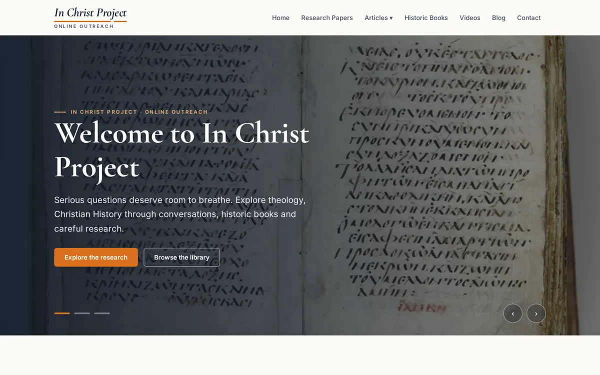In Christ Project website designed by GreaterLink