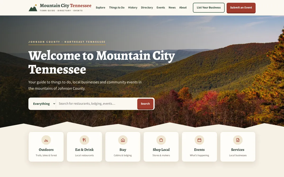 Mountain City Tennessee website designed by GreaterLink