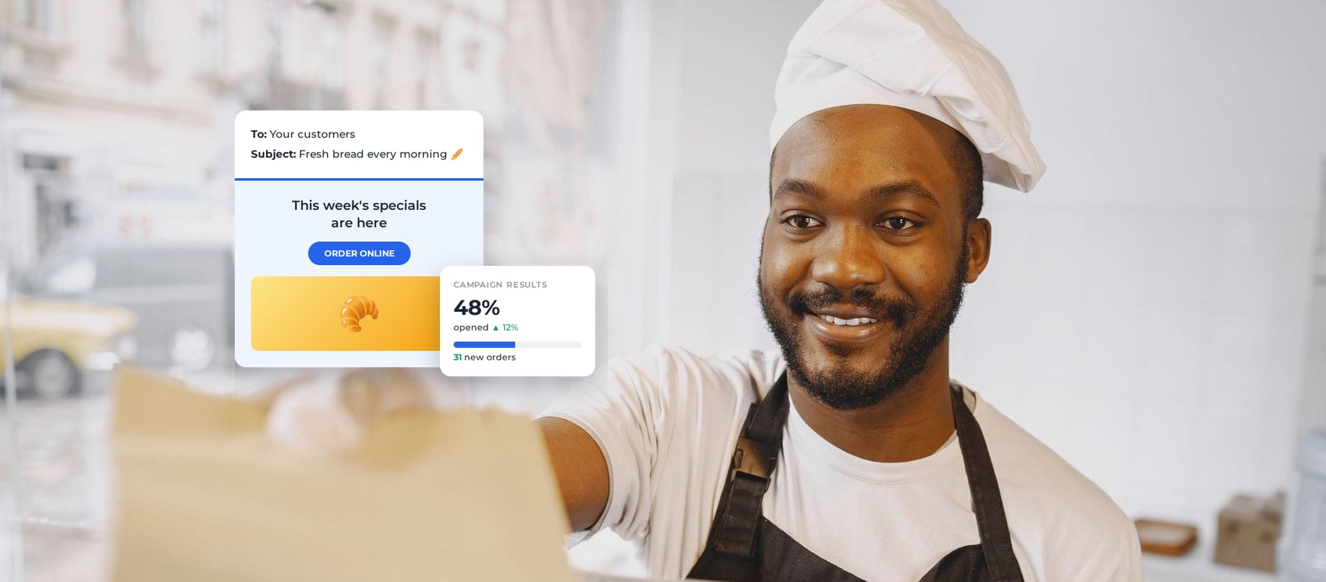 Bakery owner using GreaterLink email marketing to grow his business