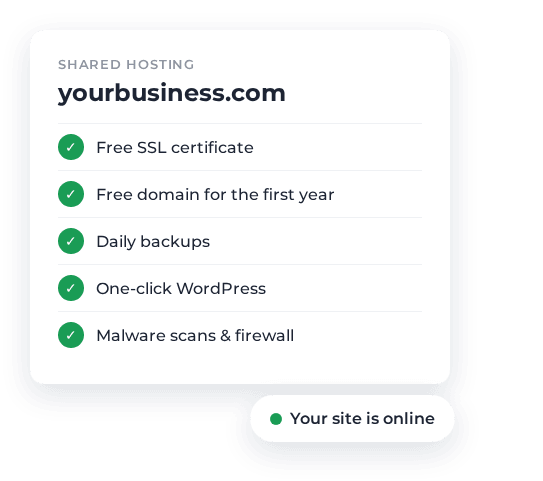 GreaterLink Shared Hosting features: free SSL, free domain, daily backups