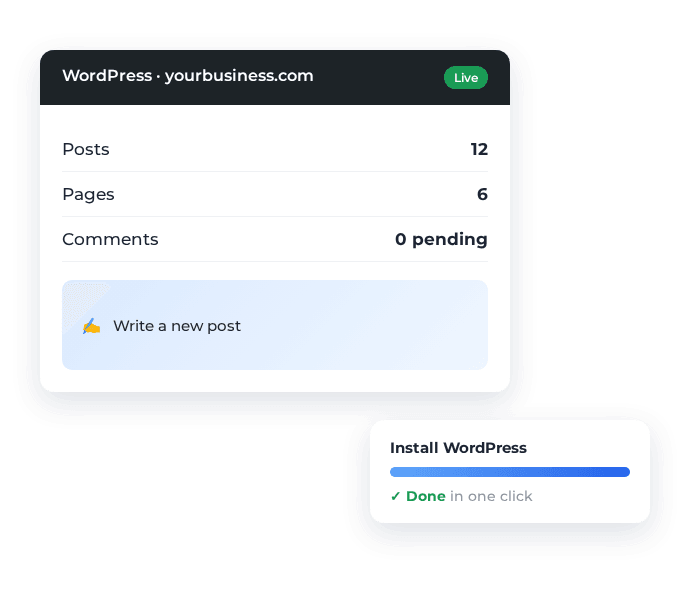 WordPress installed in one click on GreaterLink hosting